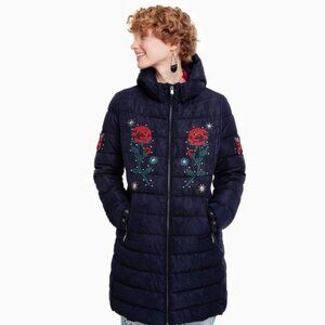 NWT Desigual navy blue floral embroidered padded jacket